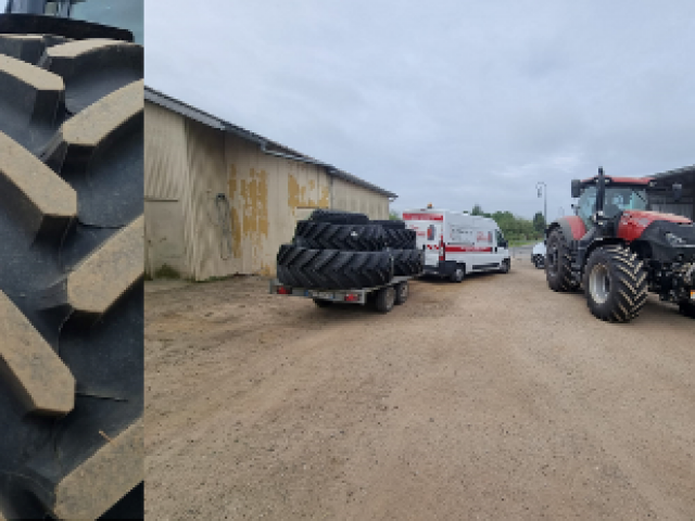 Montage de pneu 650/85R38 et 600/70R30, près de Conches-en-Ouche